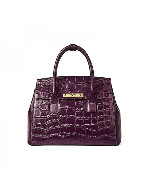 Women's Texture Handbag Purses, Genuine Leather Handbag in Purple