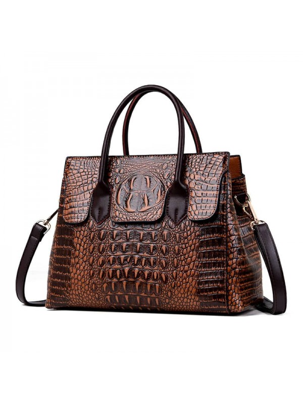 Women's Crocodile Skin Texture Handbag Purses in Brown